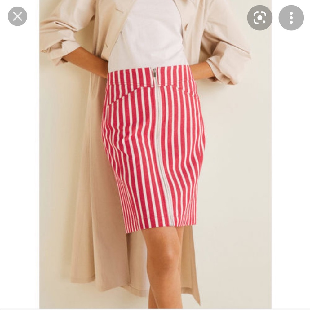 MANGO Red and White Striped Denim Skirt